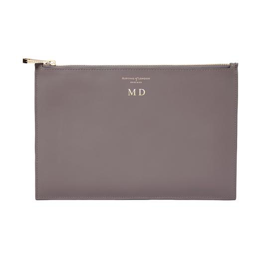 Large Essential Flat Pouch in Smooth Chanterelle & Natural Python Print from Aspinal of London