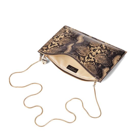 Soho Double Sided Clutch in Smooth Dark Brown & Tan Snake Print from Aspinal of London