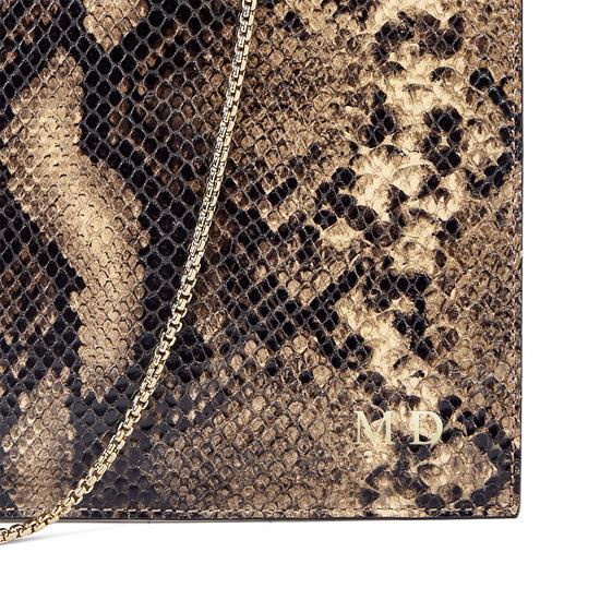 Soho Double Sided Clutch in Smooth Dark Brown & Tan Snake Print from Aspinal of London