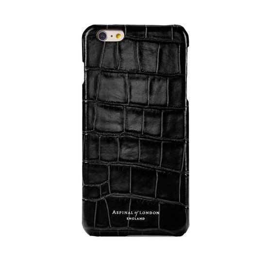 iPhone 6 Plus Leather Cover in Deep Shine Black Croc & Black Suede from Aspinal of London