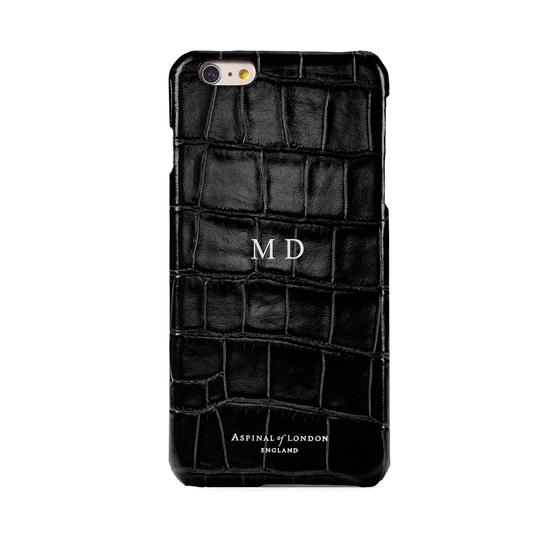 iPhone 6 Plus Leather Cover in Deep Shine Black Croc & Black Suede from Aspinal of London