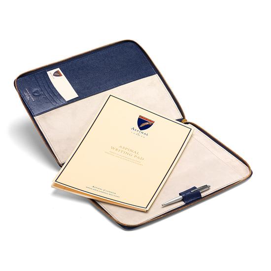 Executive A4 Zipped Padfolio in Midnight Blue Lizard & Cream Suede from Aspinal of London