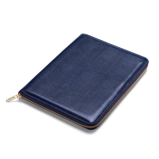 Executive A4 Zipped Padfolio in Midnight Blue Lizard & Cream Suede from Aspinal of London