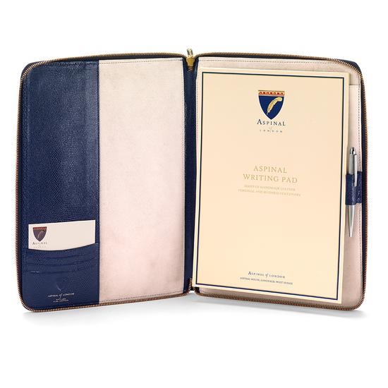 Executive A4 Zipped Padfolio in Midnight Blue Lizard & Cream Suede from Aspinal of London