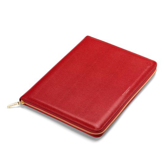 Executive A4 Zipped Padfolio in Berry Lizard & Cream Suede from Aspinal of London