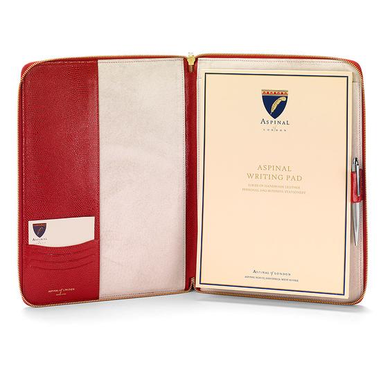 Executive A4 Zipped Padfolio in Berry Lizard & Cream Suede from Aspinal of London