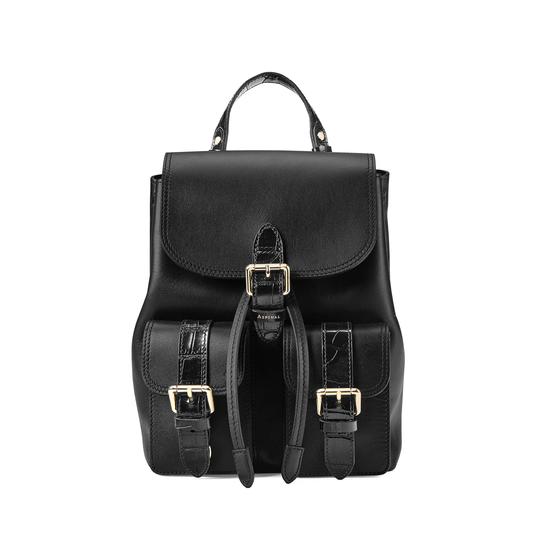 Small Oxford Backpack in Smooth Black & Deep Shine Black Croc from Aspinal of London