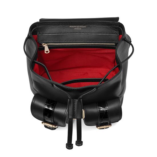 Small Oxford Backpack in Smooth Black & Deep Shine Black Croc from Aspinal of London