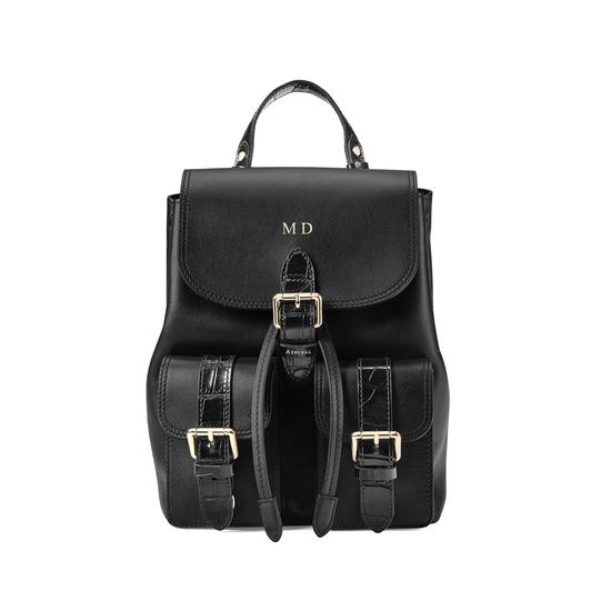 Small Oxford Backpack in Smooth Black & Deep Shine Black Croc from Aspinal of London