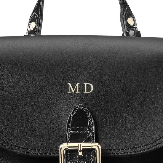 Small Oxford Backpack in Smooth Black & Deep Shine Black Croc from Aspinal of London