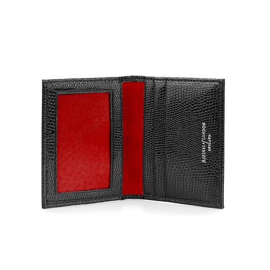 ID & Travel Card Case in Jet Black Lizard & Red Suede from Aspinal of London