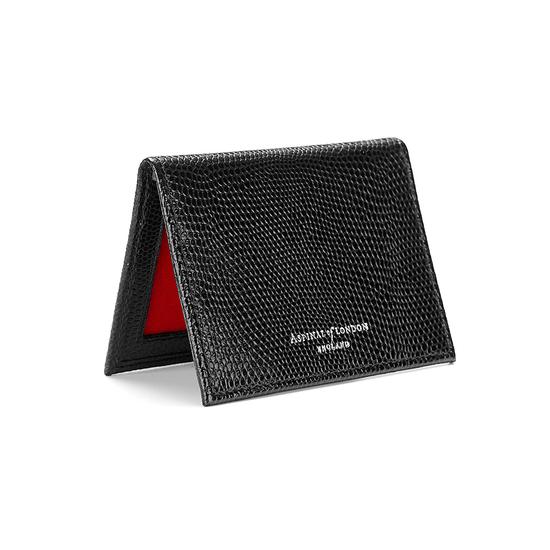 ID & Travel Card Case in Jet Black Lizard & Red Suede from Aspinal of London