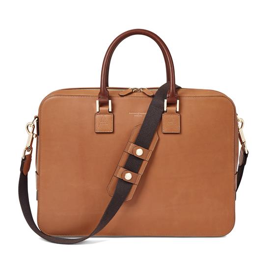 Small Mount Street Bag in Smooth Natural Tan with Smooth Redwood Handles from Aspinal of London