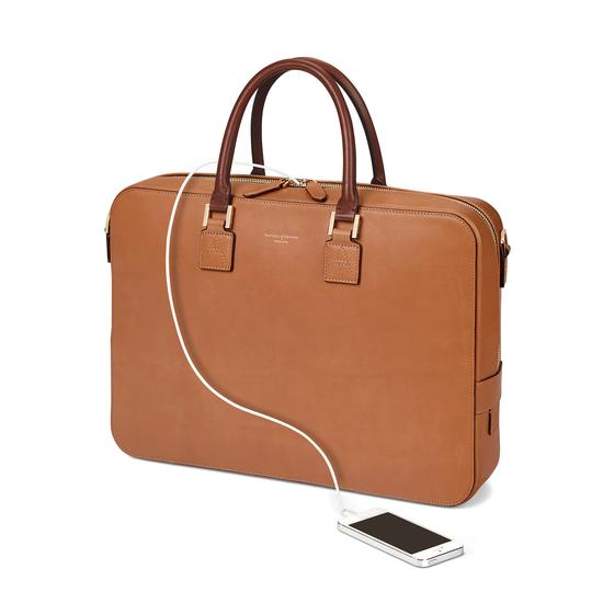 Small Mount Street Bag in Smooth Natural Tan with Smooth Redwood Handles from Aspinal of London