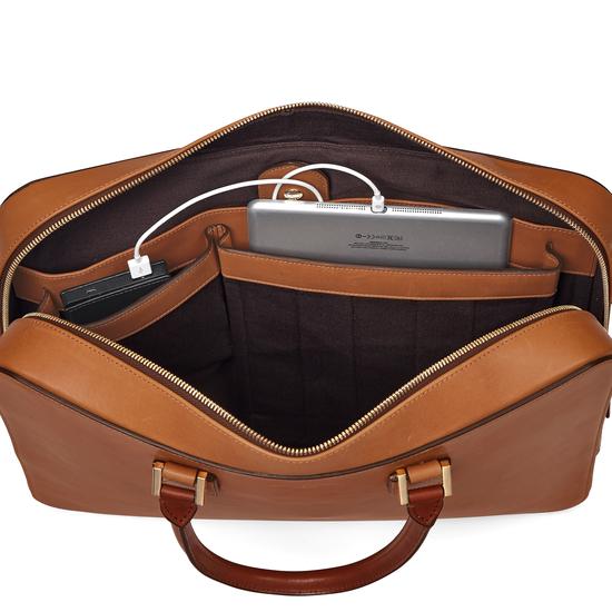 Small Mount Street Bag in Smooth Natural Tan with Smooth Redwood Handles from Aspinal of London