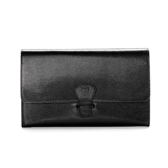 Classic Travel Collection in Jet Black Lizard & Red Suede from Aspinal of London