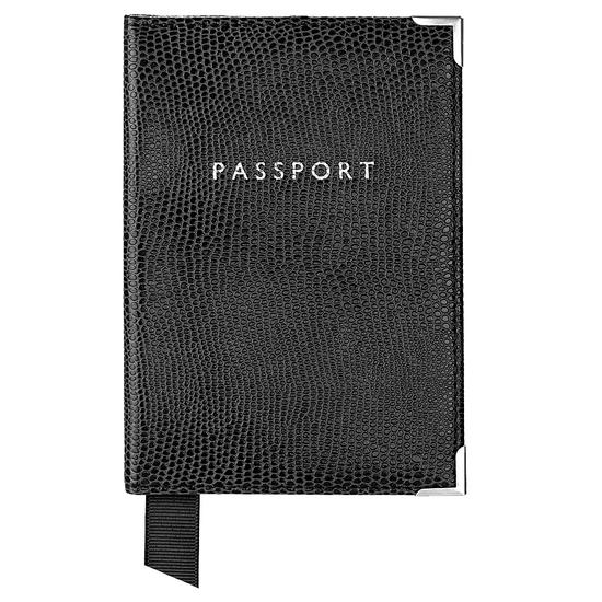 Classic Travel Collection in Jet Black Lizard & Red Suede from Aspinal of London