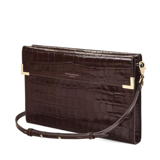 Editor's Clutch in Deep Shine Amazon Brown Croc from Aspinal of London