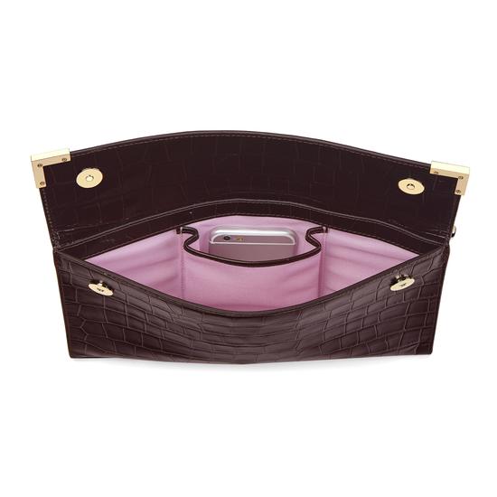 Editor's Clutch in Deep Shine Amazon Brown Croc from Aspinal of London