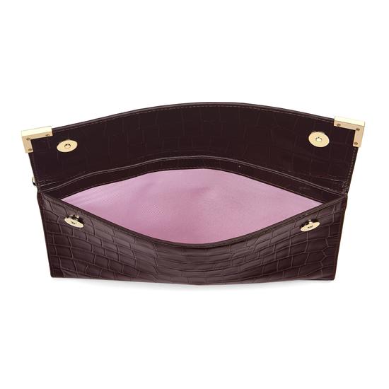 Editor's Clutch in Deep Shine Amazon Brown Croc from Aspinal of London