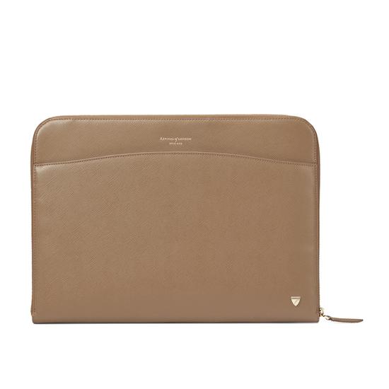 Zipped Laptop Case in Camel Saffiano from Aspinal of London
