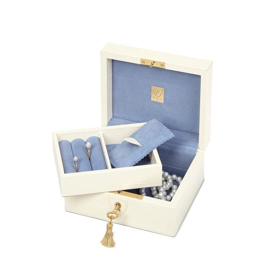 Bijou Jewellery Box in Deep Shine Ivory Small Croc from Aspinal of London