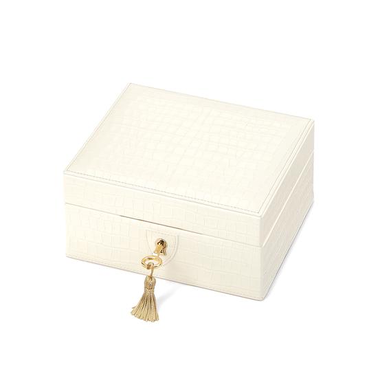 Bijou Jewellery Box in Deep Shine Ivory Small Croc from Aspinal of London
