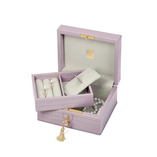 Bijou Jewellery Box in Deep Shine Lilac Small Croc from Aspinal of London