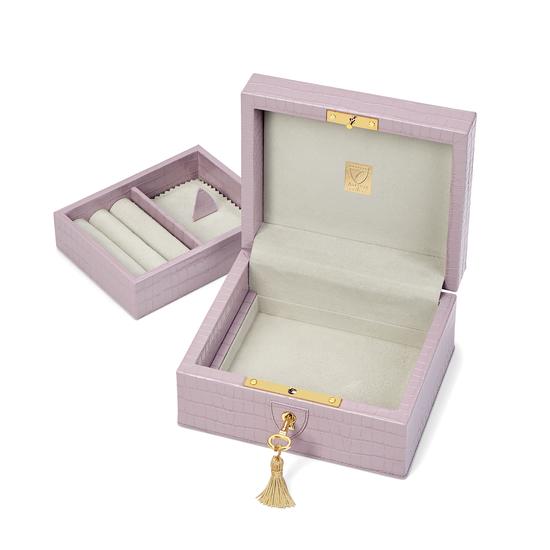 Bijou Jewellery Box in Deep Shine Lilac Small Croc from Aspinal of London