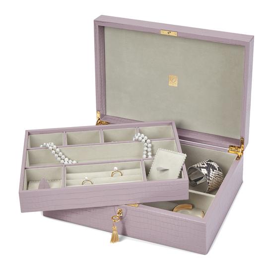 Grand Luxe Jewellery Box in Deep Shine Lilac Small Croc from Aspinal of London