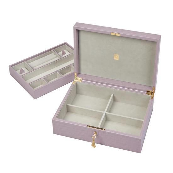 Grand Luxe Jewellery Box in Deep Shine Lilac Small Croc from Aspinal of London