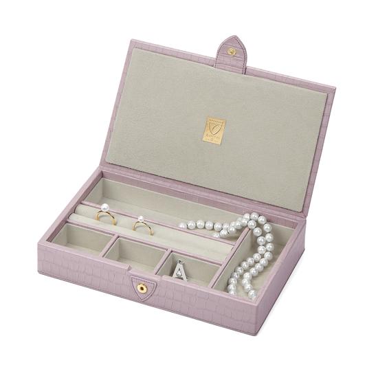 Paris Jewellery Box in Deep Shine Lilac Small Croc from Aspinal of London