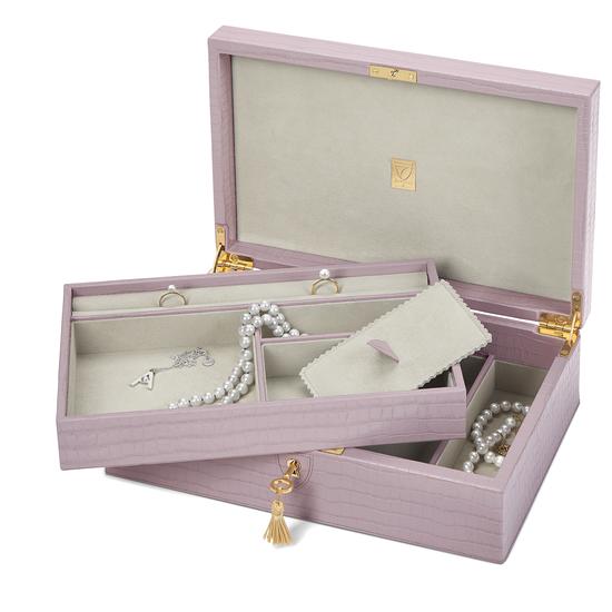 Savoy Jewellery Box in Deep Shine Lilac Small Croc from Aspinal of London