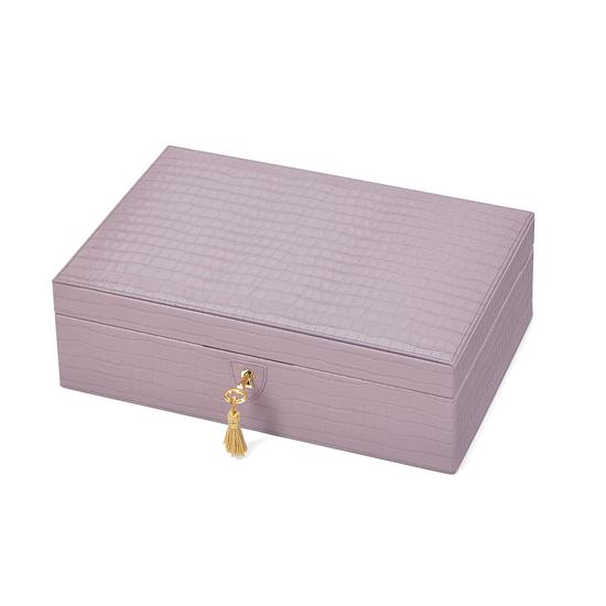 Savoy Jewellery Box in Deep Shine Lilac Small Croc from Aspinal of London