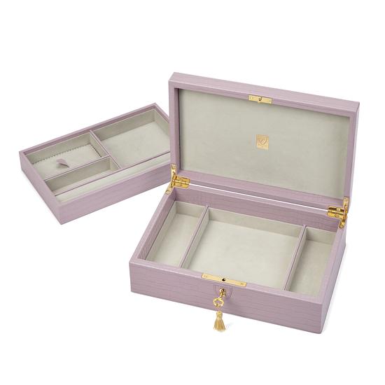 Savoy Jewellery Box in Deep Shine Lilac Small Croc from Aspinal of London