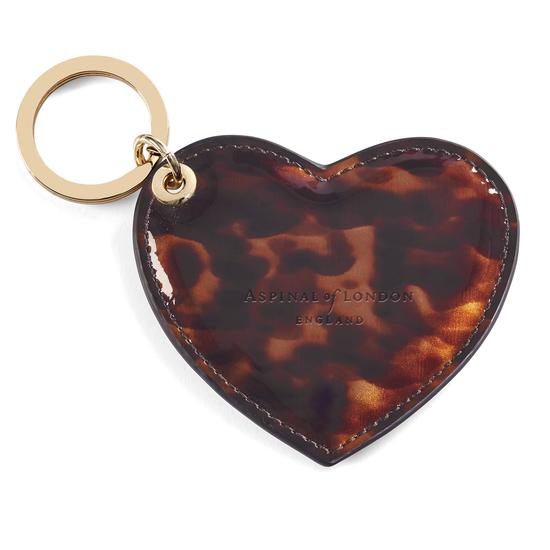 Heart Keyring in Deep Shine Tortoiseshell Patent from Aspinal of London