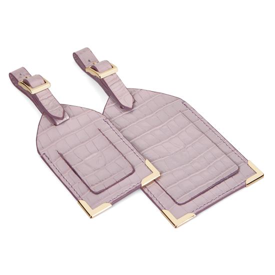 Set of 2 Luggage Tags in Deep Shine Lilac Small Croc from Aspinal of London