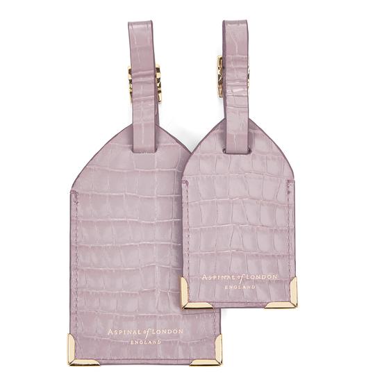 Set of 2 Luggage Tags in Deep Shine Lilac Small Croc from Aspinal of London