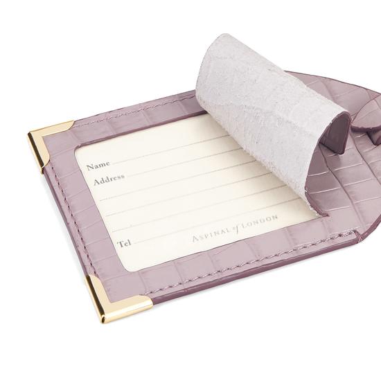 Set of 2 Luggage Tags in Deep Shine Lilac Small Croc from Aspinal of London