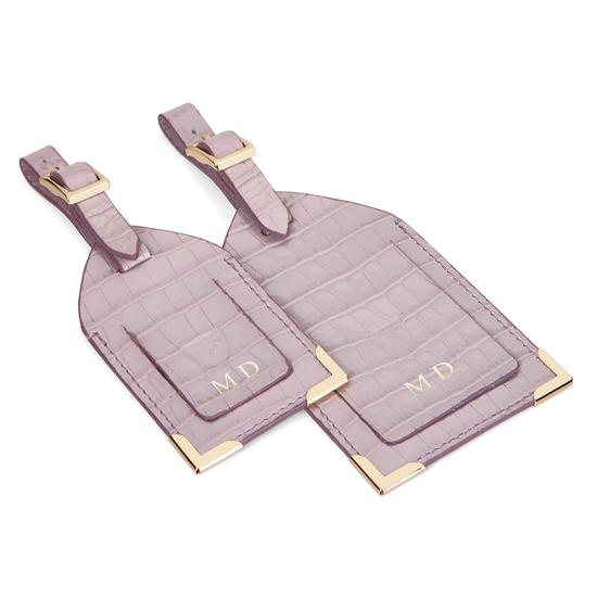 Set of 2 Luggage Tags in Deep Shine Lilac Small Croc from Aspinal of London