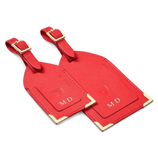 Set of 2 Luggage Tags in Dahlia Saffiano from Aspinal of London
