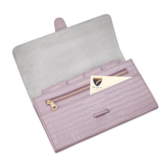 Classic Travel Wallet in Deep Shine Lilac Small Croc from Aspinal of London