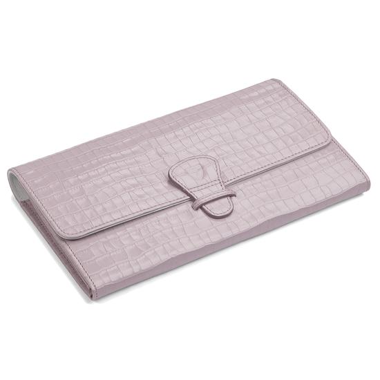 Classic Travel Wallet in Deep Shine Lilac Small Croc from Aspinal of London