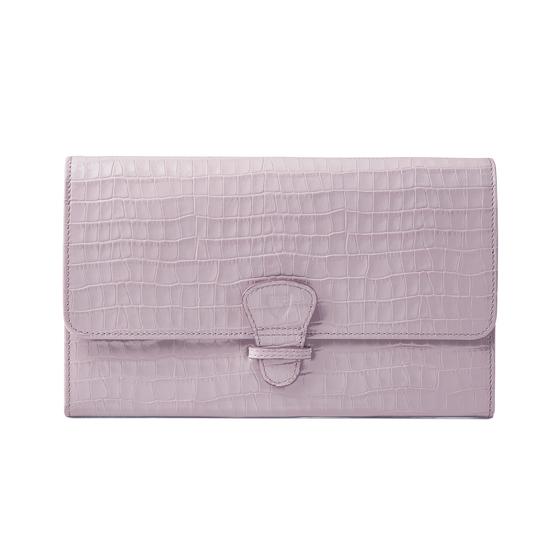 Classic Travel Wallet in Deep Shine Lilac Small Croc from Aspinal of London