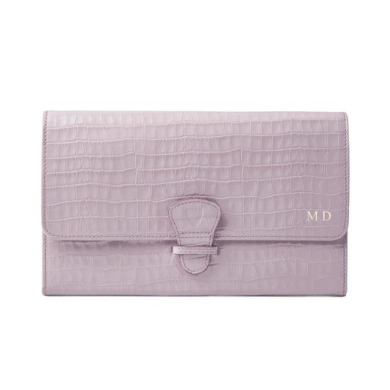 Classic Travel Wallet in Deep Shine Lilac Small Croc from Aspinal of London