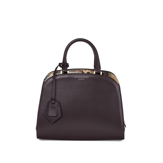 Mini Hepburn Bag in Smooth Dark Brown & Tan Snake Print from Aspinal of London