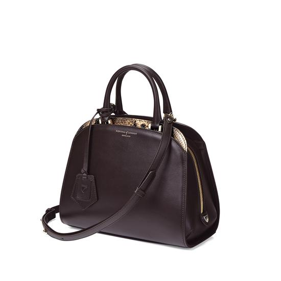 Mini Hepburn Bag in Smooth Dark Brown & Tan Snake Print from Aspinal of London