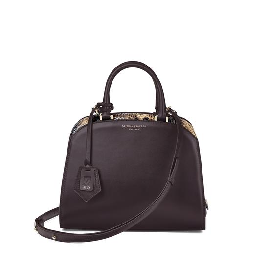 Mini Hepburn Bag in Smooth Dark Brown & Tan Snake Print from Aspinal of London