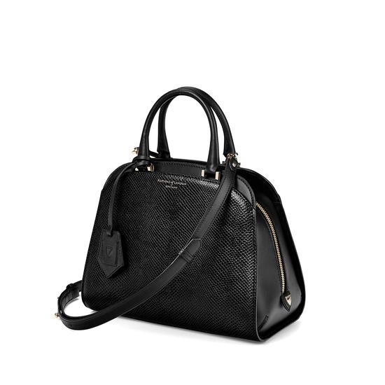 Mini Hepburn Bag in Jet Black Lizard from Aspinal of London