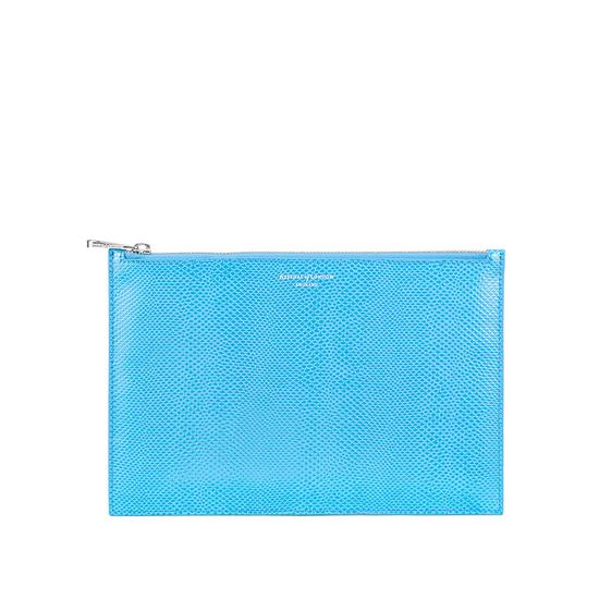Large Essential Flat Pouch in Aquamarine Lizard from Aspinal of London
